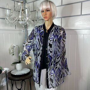 SALE! Sheer Purple, Black, White V Neck Button Mandarin Collar Investments II 2X